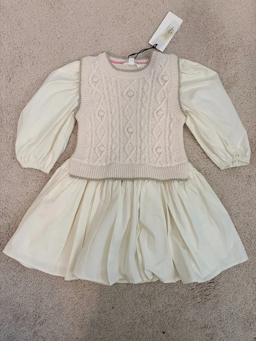 A Loves A Girls Cream Knit Dress w/ Tulle Skirt Girls‎ Size 6 NWT